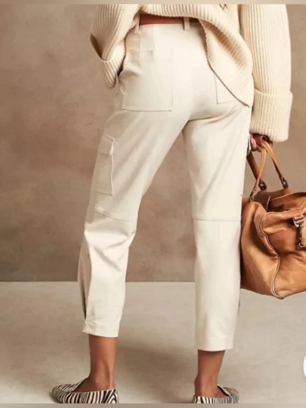 Banana Republic Cream High Waist Tapered Cargo Pants Sz 16 Jersey Knit Travel - Picture 3 of 14